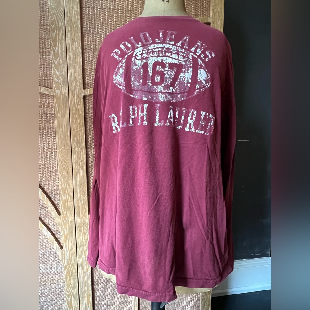 Ralph Lauren Distressed football Burgundy Long Sleeve Tee
